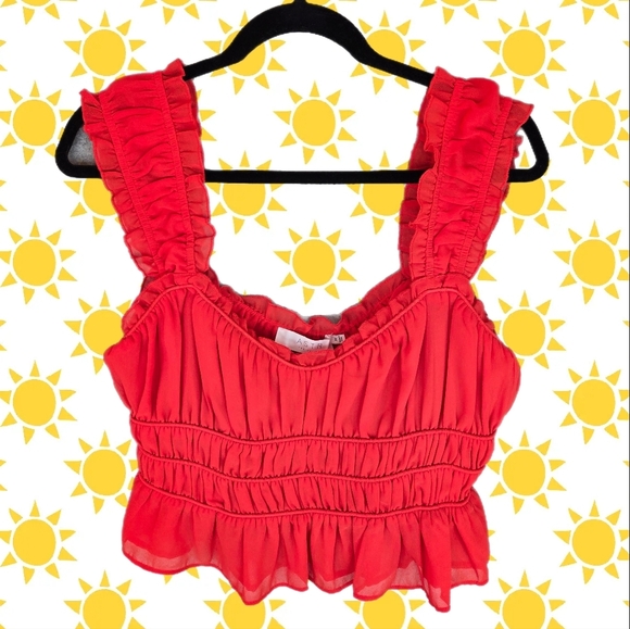 Astr Tops - Astr The Label Womens Shirred Crop Tank Top Sz M Chiffon Red Stretch Comfort